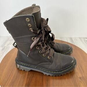 Dr. Martens YUBA brown ribbon lace up high top fold tall combat boots size US 7